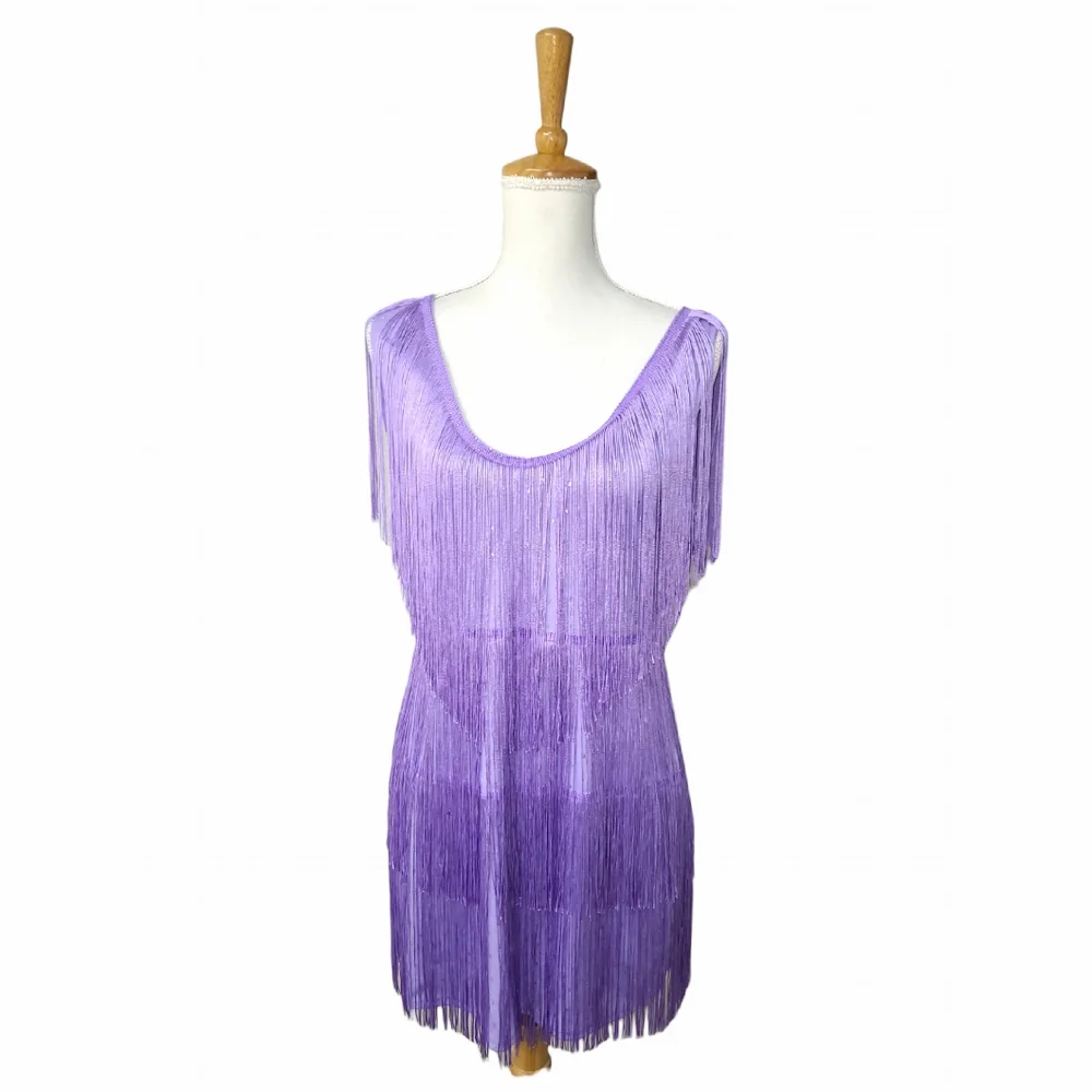 Elegant Purple Fringe Dress - Picture 3 of 13